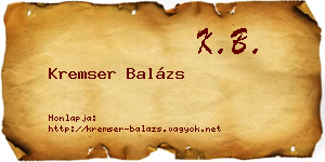 Kremser Balázs névjegykártya